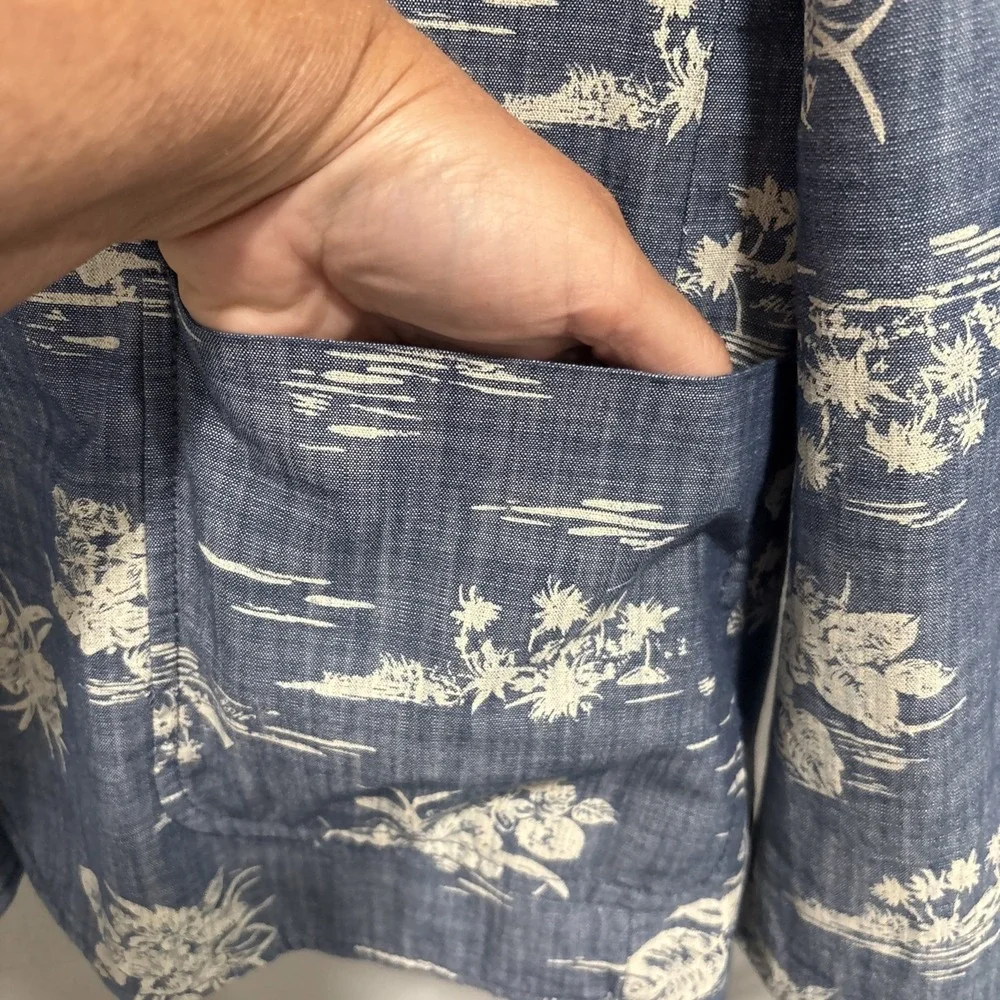 Tommy Hilfiger Mens Large Sport Coat Blazer Blue Hawaiian Floral Logo Preppy